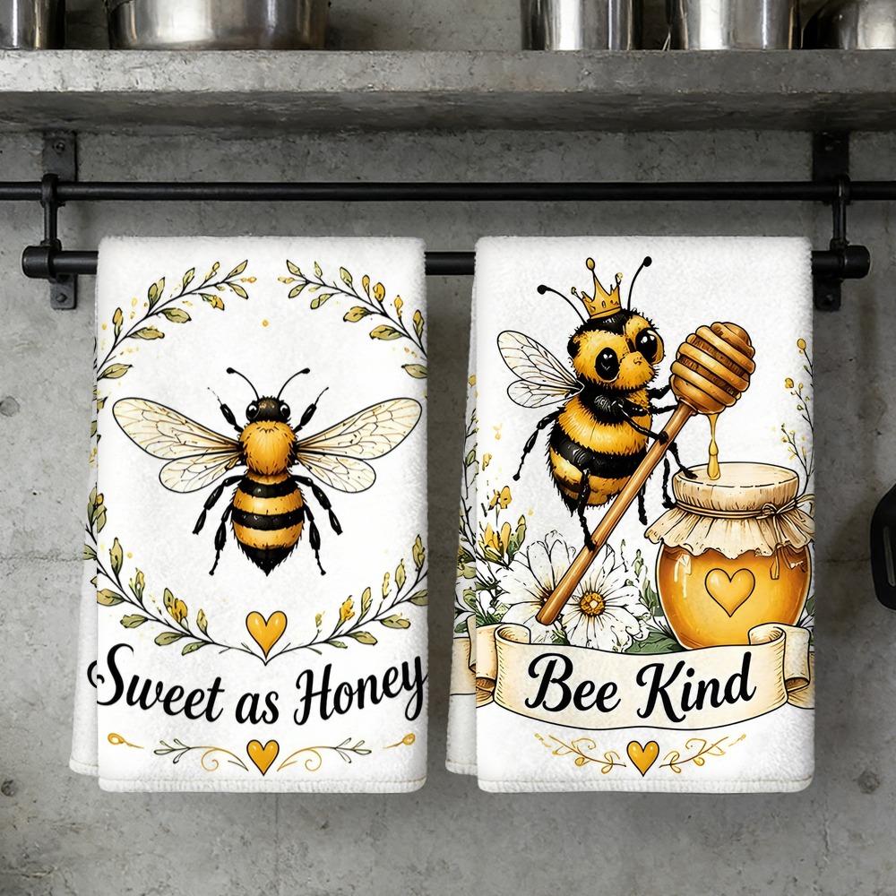 TEMU 2-pack Kitchen Towels, Soft And Absorbent Microfiber Dish Cloths, Housewarming Gift For /neighbors, Honey Watercolor Napkins, Gift For Bee