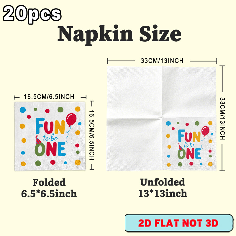 TEMU 20pcs Ysw 1st Birthday Napkins Suitable For Pool Party, Bbq, Picnic - Colorful Disposable Paper Serviettes With Number 1 Balloon & Footprints