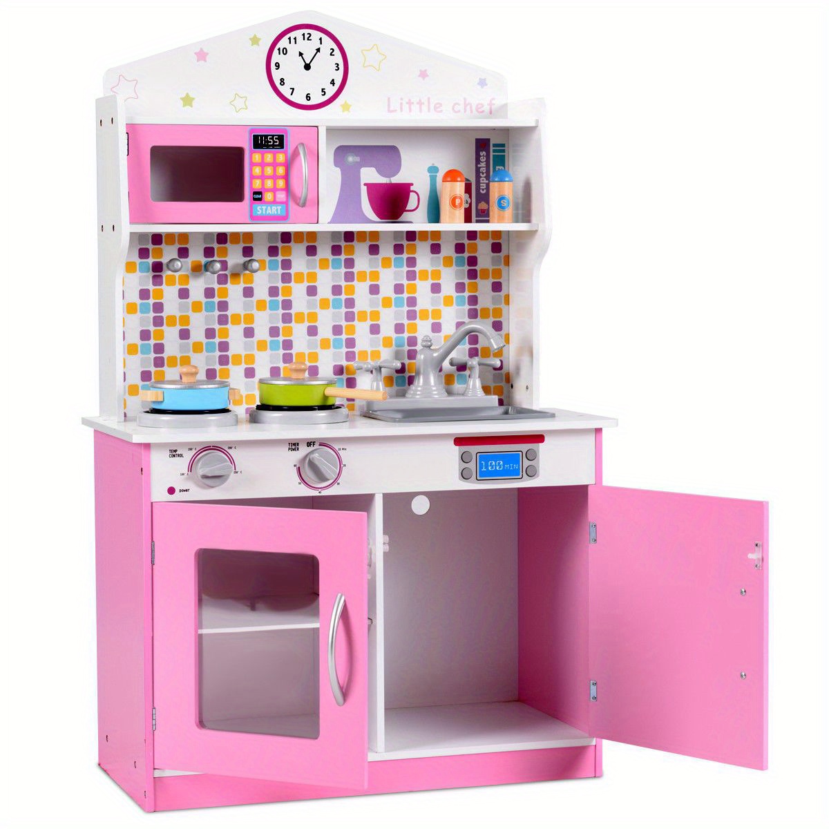 

Maxmass Wooden Play Kitchen Set For 3-6, Pink Pretend Play Cooking Set With Cookware Accessories, Interactive Role Play Toy