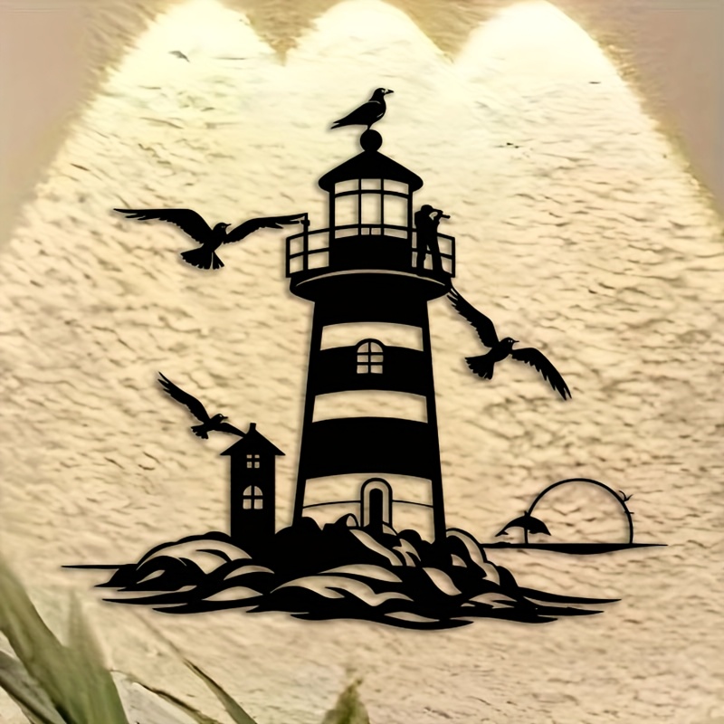 TEMU 1pc Lighthouse Metal Wall Art Sculpture, 15.75inch- Modern Laser Cut Iron Wall Art, Suitable For Beach House And Lake Decoration, Indoor/outdoor