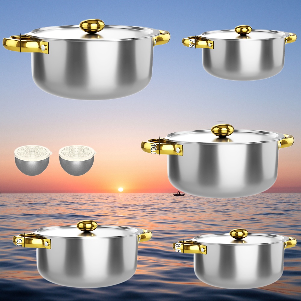 TEMU A Set Of 14 Stainless Steel Cooking Utensils, Including 5 Different Sizes Of Pots, Lids And Dipping Bowls, Suitable For Cooking , With
