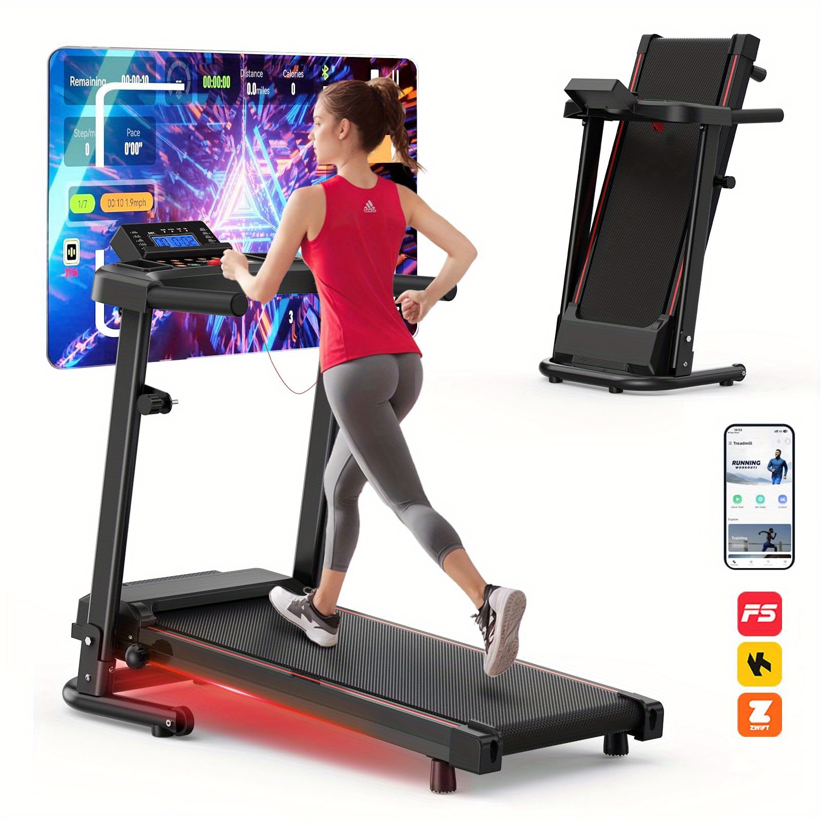 XMKEY Foldable Portable Treadmills for Home with 300 LBS Capacity, APP Control, Compact Small Walking Pad Treadmill for Office, Without Battery