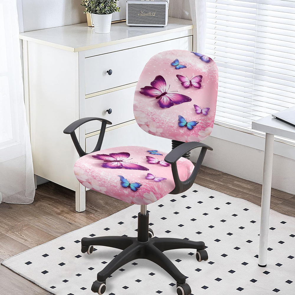 TEMU Elastic Chair Cover Featuring A Pattern Of Pink Light Butterflies, Suitable For Office, Conference, And Home Chairs. Easy To Clean, It A , Is