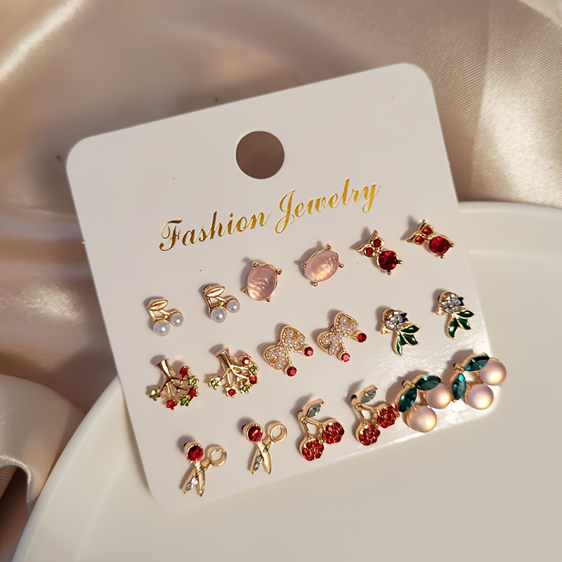 TEMU Ensemble de 9 paires de boucles d'oreilles mignonnes et faciles à enfiler, boucles d'oreilles clou pour femmes, parfaites pour un usage