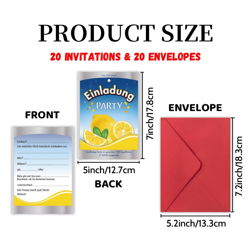 E-shop (Upgraded Dicke Papier, Hochwertiger Druck) Einladungskarten 20 Karten 20 Umschläge, Doppelseitiges Design, Ideal für Geburtstag, Abschluss,