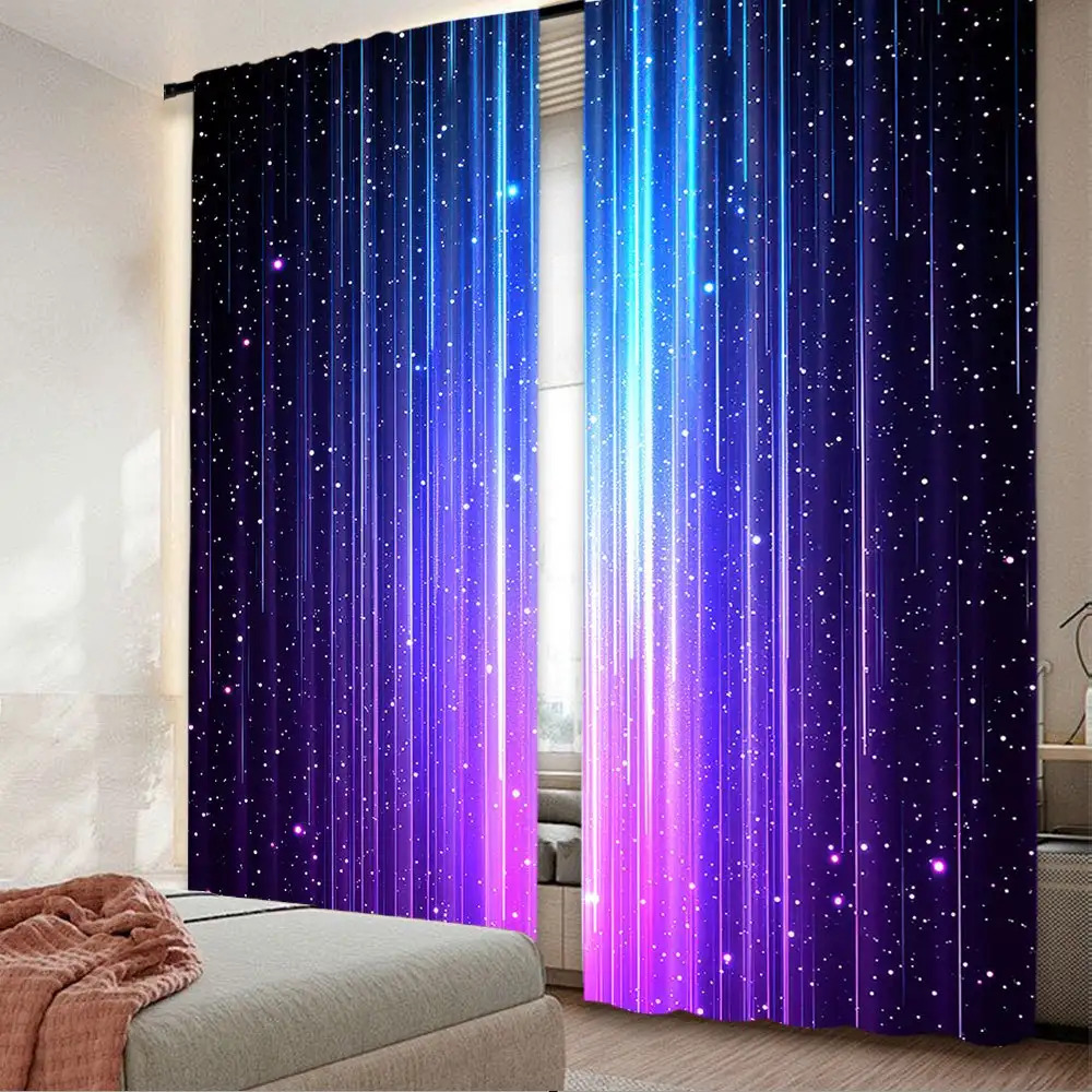 TEMU 2pcs Of Modern Blackout Curtains, Purple And Blue Polyester, Machine Washable, Rod Pocket Hanging, Scroll Carved Design, 100-120 Gsm, Suitable