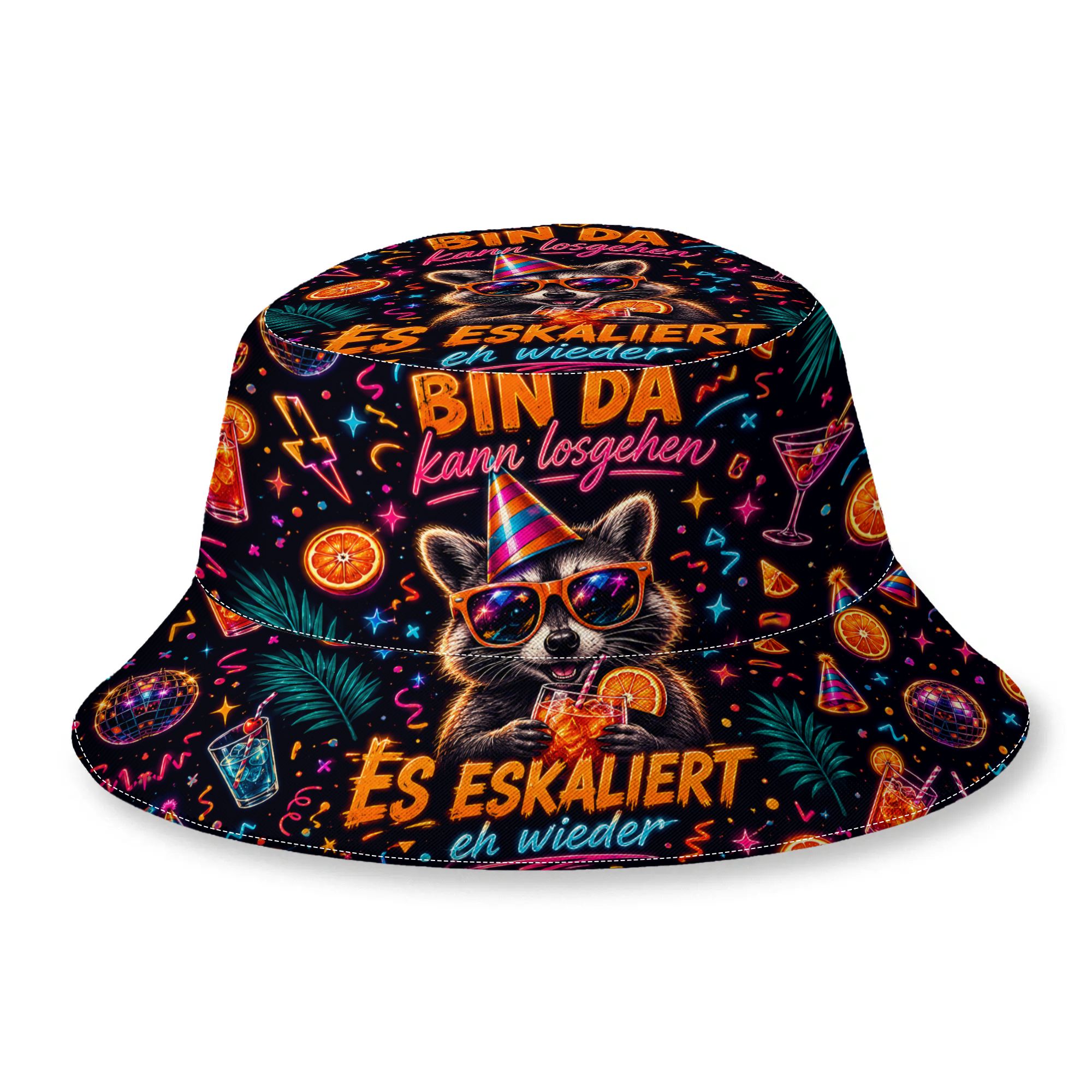 Image of 1pc Novelty Bin Da Kann Losgehen Es Escaliert Eh Washable Malle Full Printed Bucket Hat, Unisex Outdoor Casual Print Bucket Hat, Suitable For Parties , Summer Beach Casual Hat