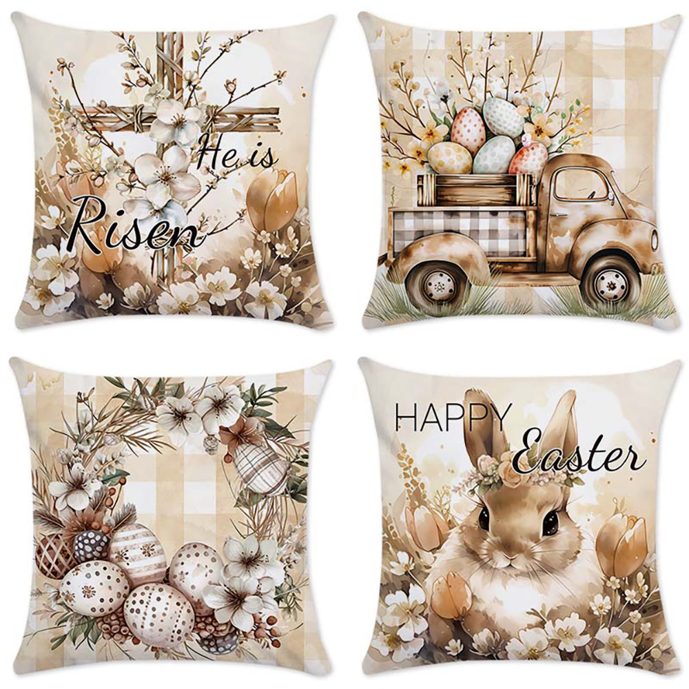 

Easter & Egg 4pcs Set, Cushion Covers For Sofa And , Zip , - 17.7" X 17.7