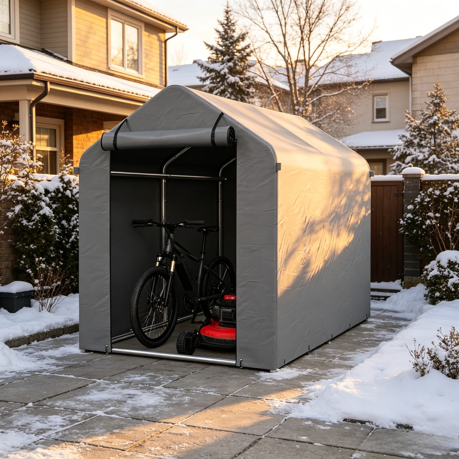 Image of Heavy Duty Outdoor Storage Shed, Portable Bicycle Shed And Garden Storage Tent, Roller Shutter Door Motorcycle And Lawn Tool Shed