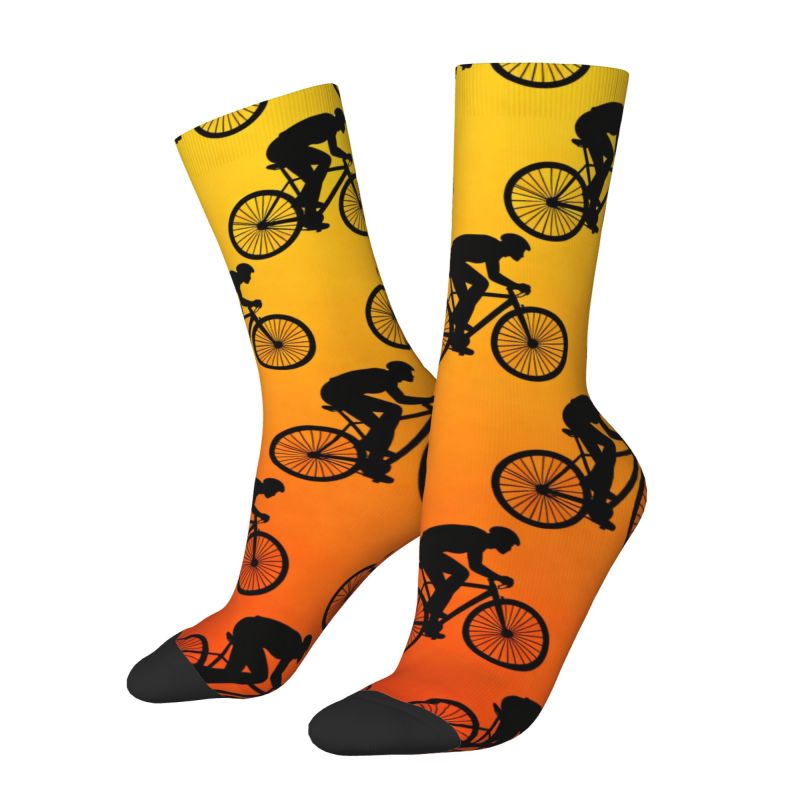 TEMU Calcetines de Ciclismo para Hombres con Degradado y Estampado de Silueta de Bicicleta y Ciclista - -Naranja para Montaña, Lavable a Máquina -