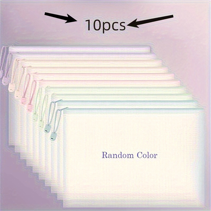 10pcs Pvc Mesh Zipper Storage Bags - Organizer Folders, Random-color Stackable File Holders For Travel, Documents, Paintings, Crafts, Supplies, File Organizer Bag, Document Folders