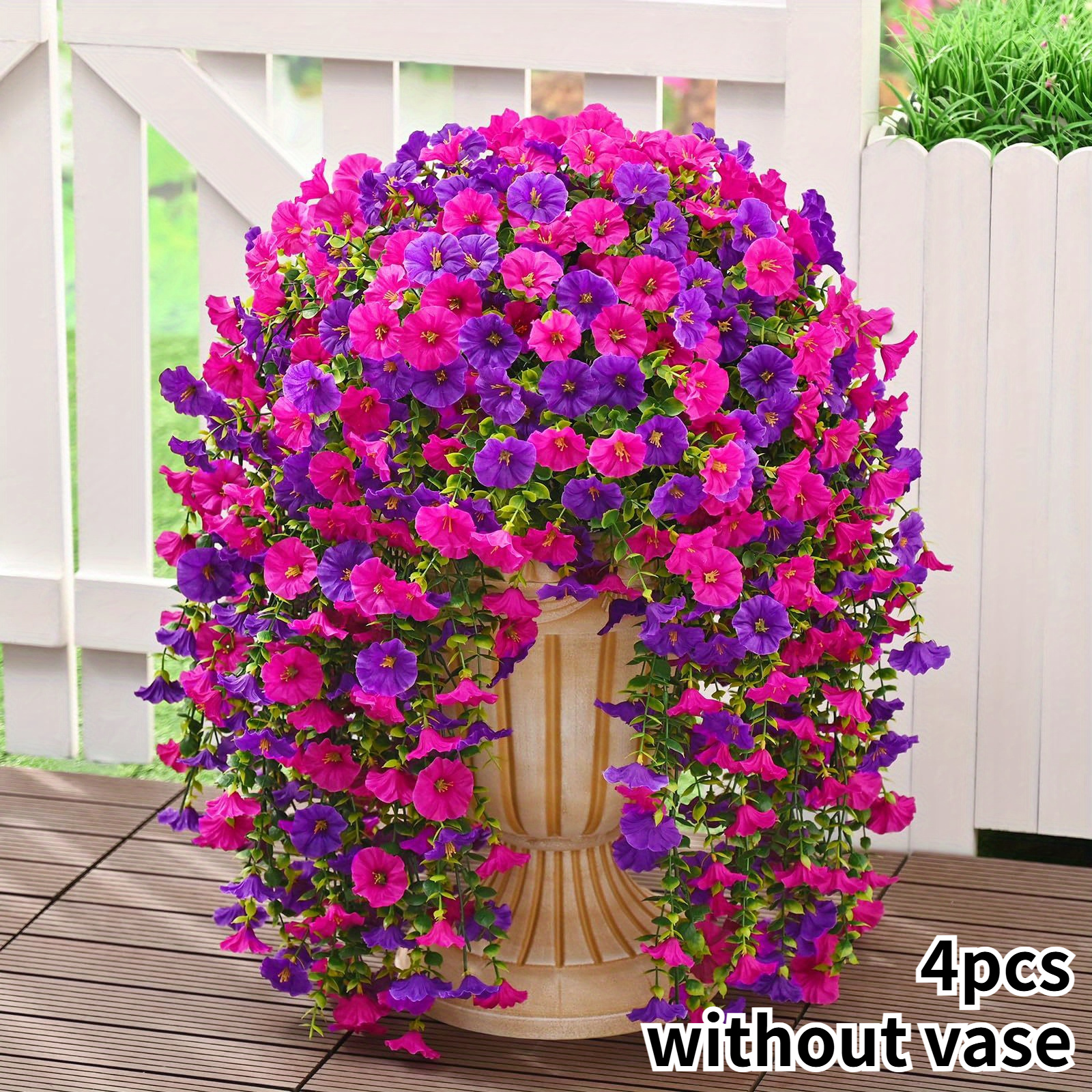 4 Pezzi Fiori Artificiali per Esterni, Fiori Artificiali Appesi, Piante Artificiali Appese all'Aperto Resistenti ai Raggi UV, per Decorazioni Sospensione Parete Giardino Balcone Matrimonio (Viola
