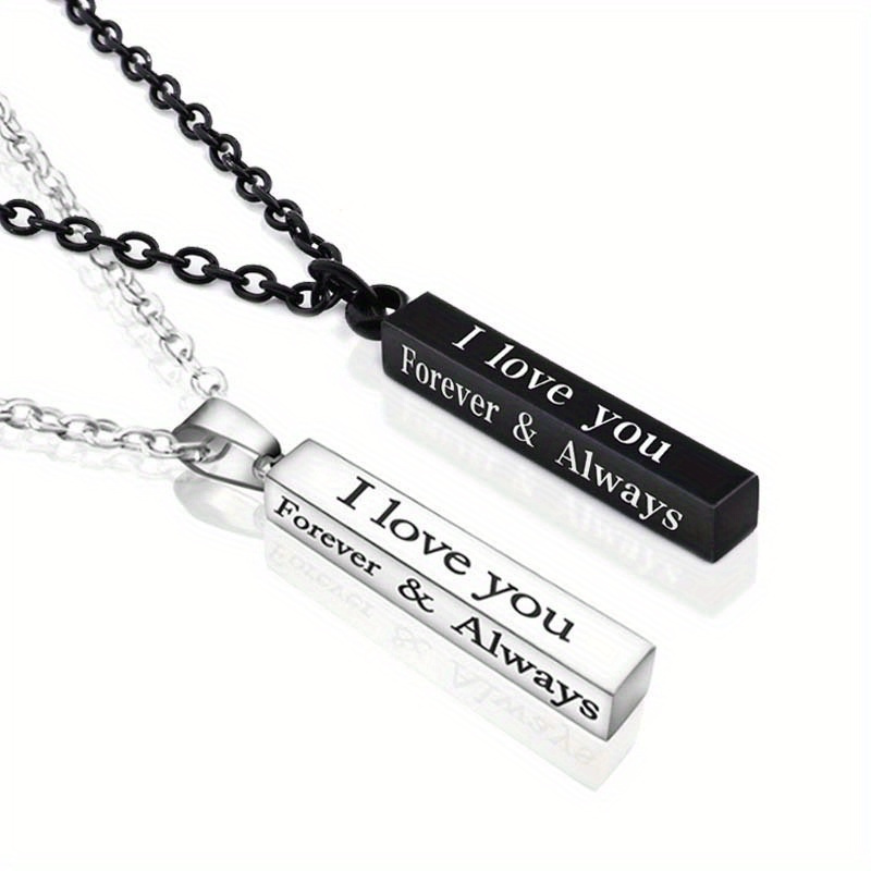 

& Couples Necklace Set - 2pcs Stainless Steel With Engraved Heart & Lettering, Boyfriend/girlfriend - Ideal Valentine's Day Gift