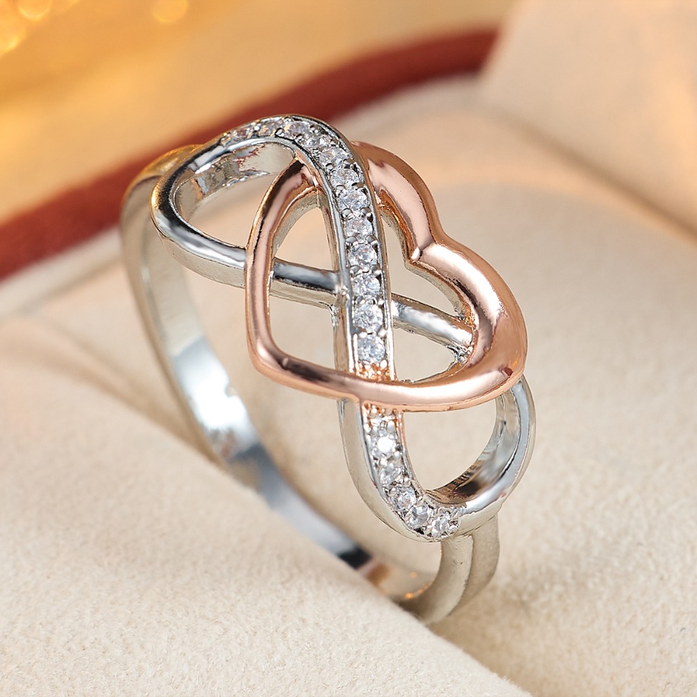 Ladies' Two-Tone Interwoven Love Ring with Small Zirconia