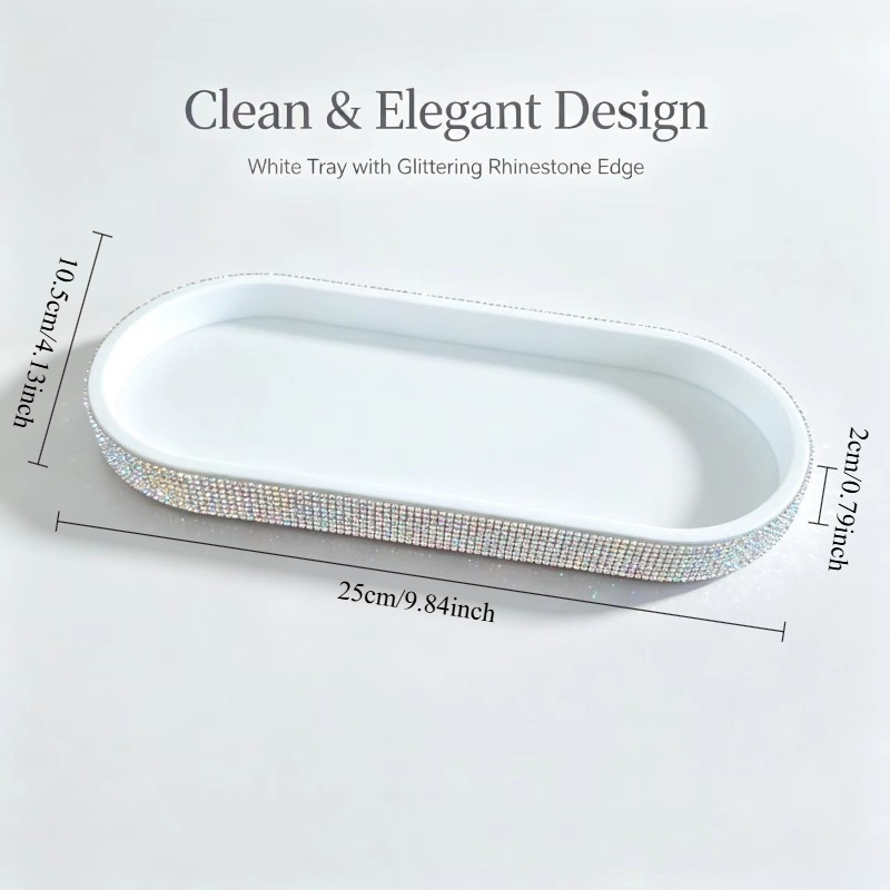 TEMU Sparkling Rhinestone Decorative Storage Tray, Vanity Jewelry Organizer, Holder For Lipstick, Perfume, And Keys, Entryway, Bathroom, Bedroom,