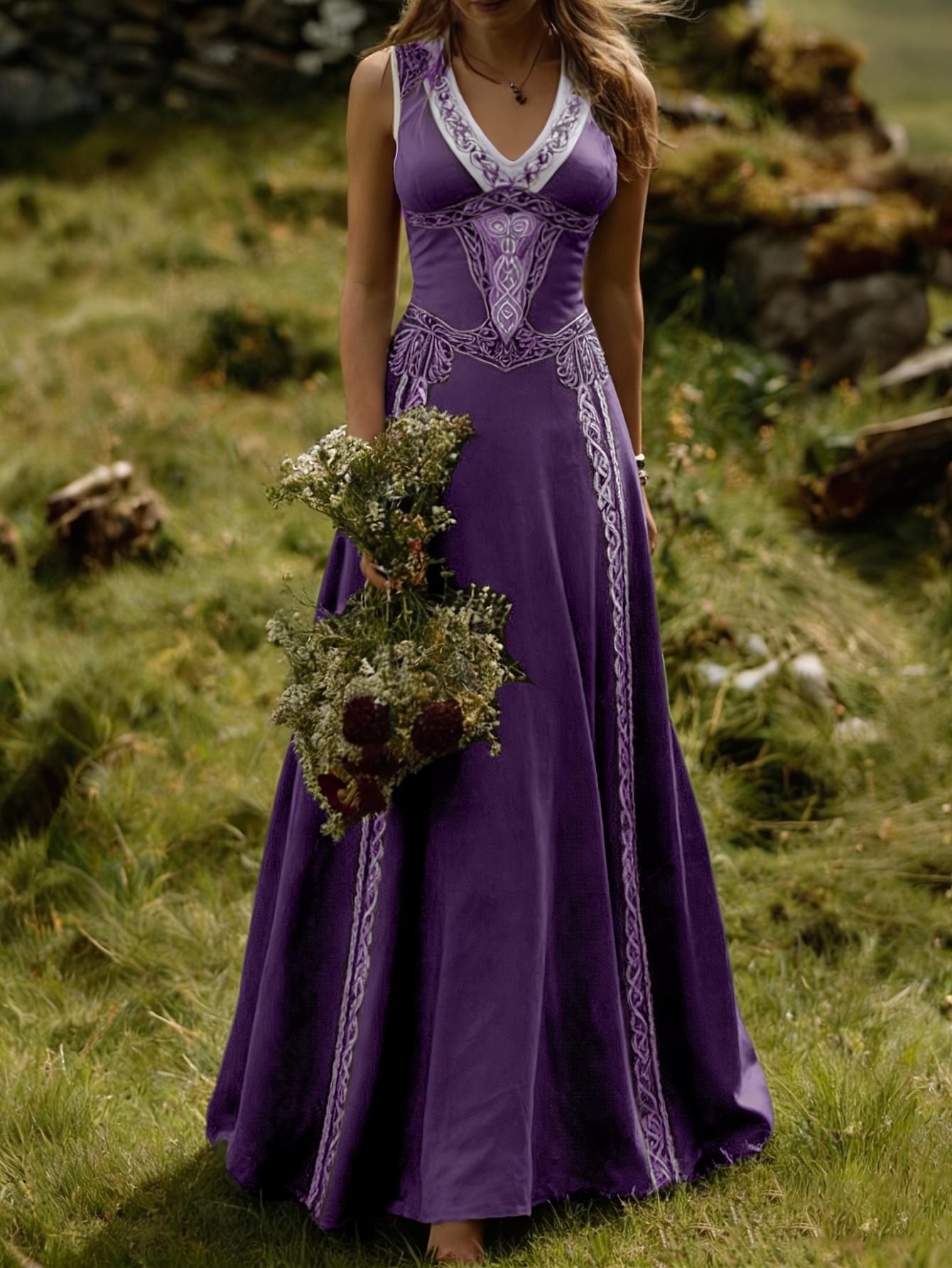 floor length dress with pockets Chiffon Long Prom Dress With Pockets And Flowy Skirt main image 1