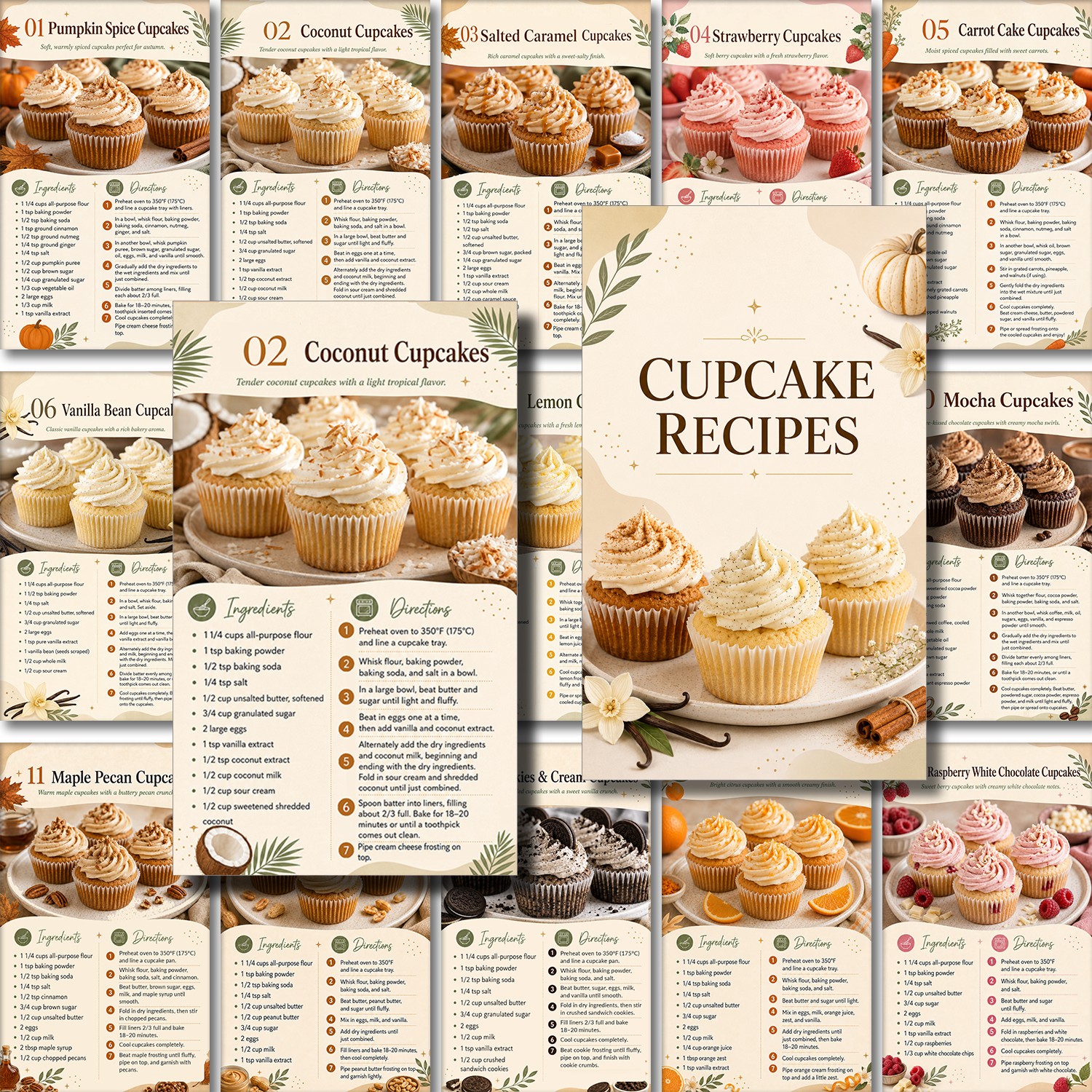 TEMU 20 Cupcake Recipe Cards, -by-step Baking Guides With Frosting Ideas, For Home Bakers, Beginners And Dessert Lovers, Perfect For Kitchens, Baking