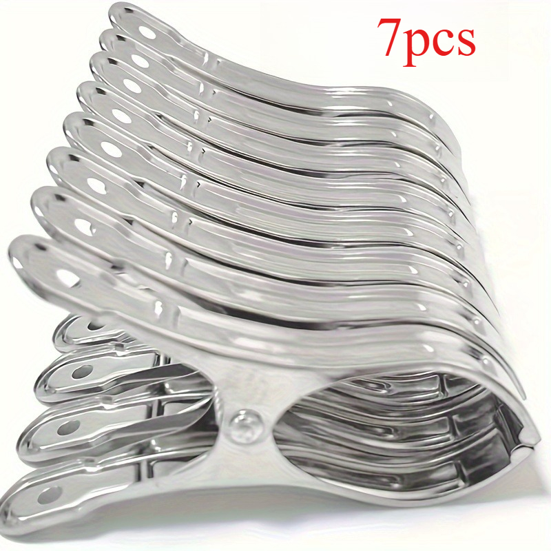 E-shop 7-teiliges Set große Metall-Wäscheklammern, Edelstahlmaterial, winddicht und langlebig, starker Halt. Geeignet zum Trocknen von Handtüchern,