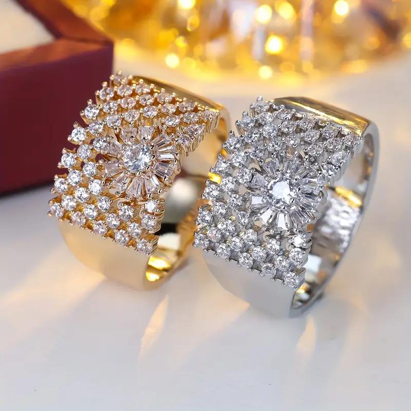 Luxury Full Pave Shiny Zirconia Flower Ring