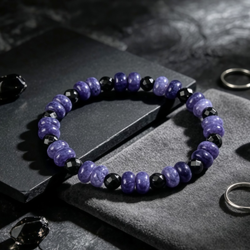 Rich Purple Agate & Obsidian Bracelet, Elegant