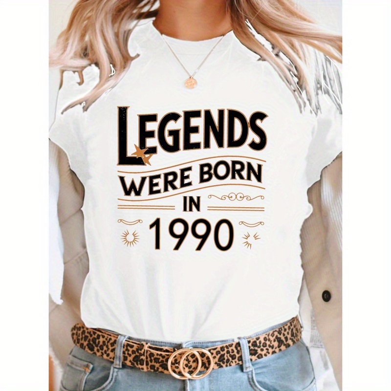 

Born In 1990 Graphic Tee - Women' Casual Crew Neck Short Sleeve Top, Soft Polyester , , Spring Fashion | Vintage Graphic Tee | Smooth Texture