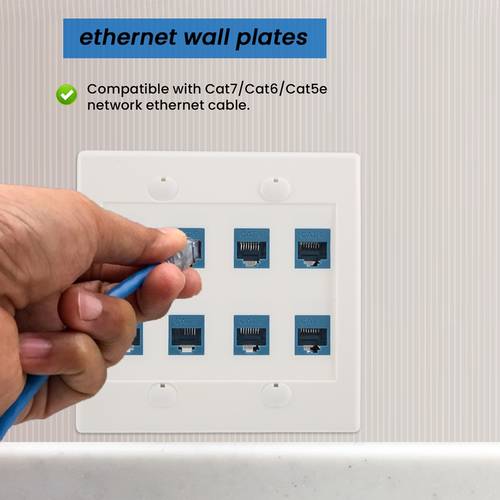 ethernet wall plate 8 port double gang cat6 rj45 keystone jack network cable female to female blue