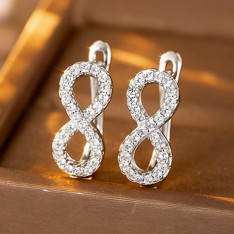E-shop 1 Paar Elegante Romantische Einfassung Zirkonia Unendliches Symbol Ohrringe für Frauen Dates Urlaub Tragen Ohrringe Valentinstagsgeschenke
