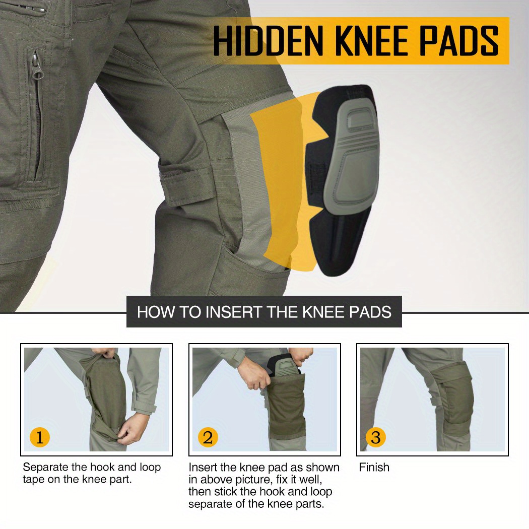 IDOGEAR Men's Tactical Combat Pants with Hidden Knee Pads - Camo Ripstop Outdoor Trousers, Multi-Pocket Design, Elastic Waist & 50% Blend for Hunting, Fishing, Airsoft (S-XXL), Airsoft Gear, Rugged Design, Flexible Comfort