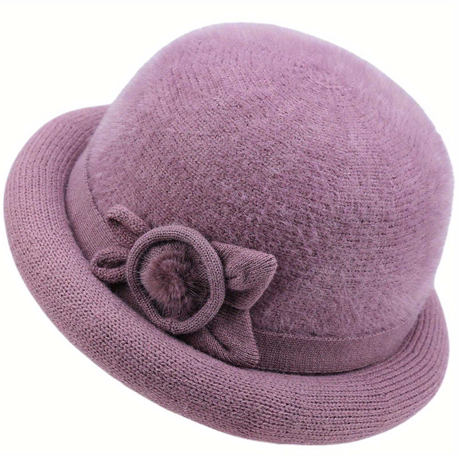 Vintage Purple Wool Cloche Hat with Bow Detail Purple velour felt cloche hat with handmade ribbon cockades main image 4