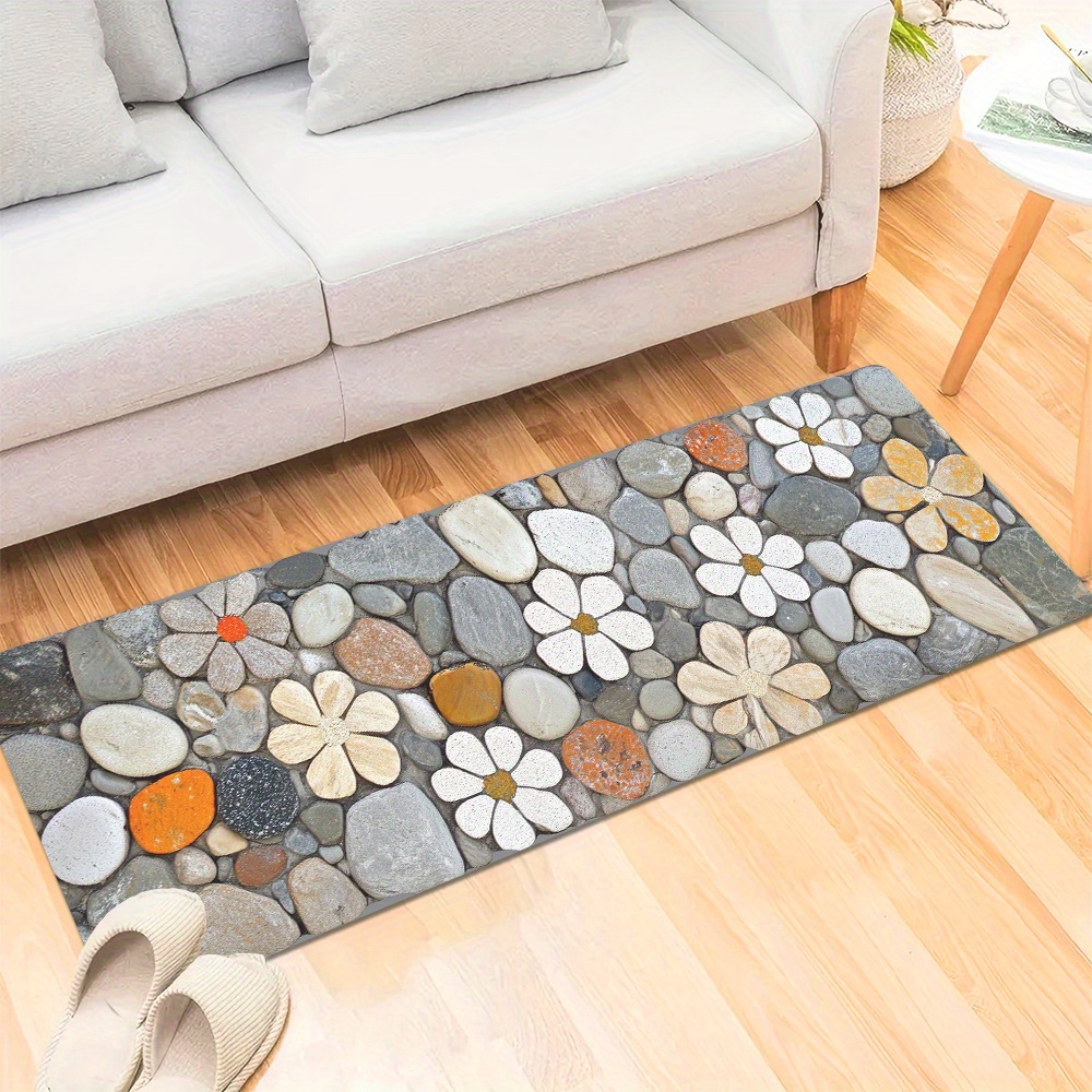 TEMU 1pc 2d Flat Printing - Pebble Pattern, 0.99cm Sponge Thickness Doormat, Household Long Door Mat, Indoor Entry Carpet, Bedside Rug For Bedroom,
