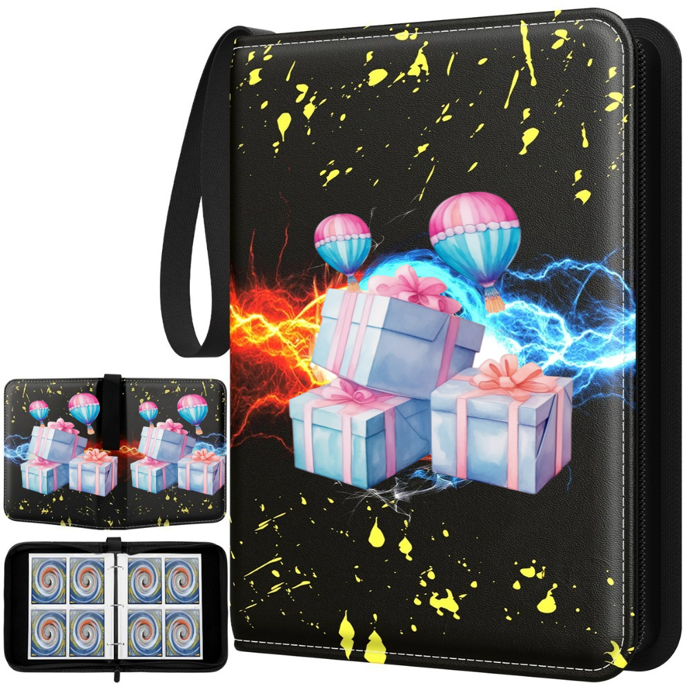 Image of 400 Slots Card Collecting Book, 3-ring Binder Design, With Wrist Strap, Secure Storage, Large Capacity, Portable Card Holder, Ideal For Game Cards, Collectibles, Display & Perfect Gift.