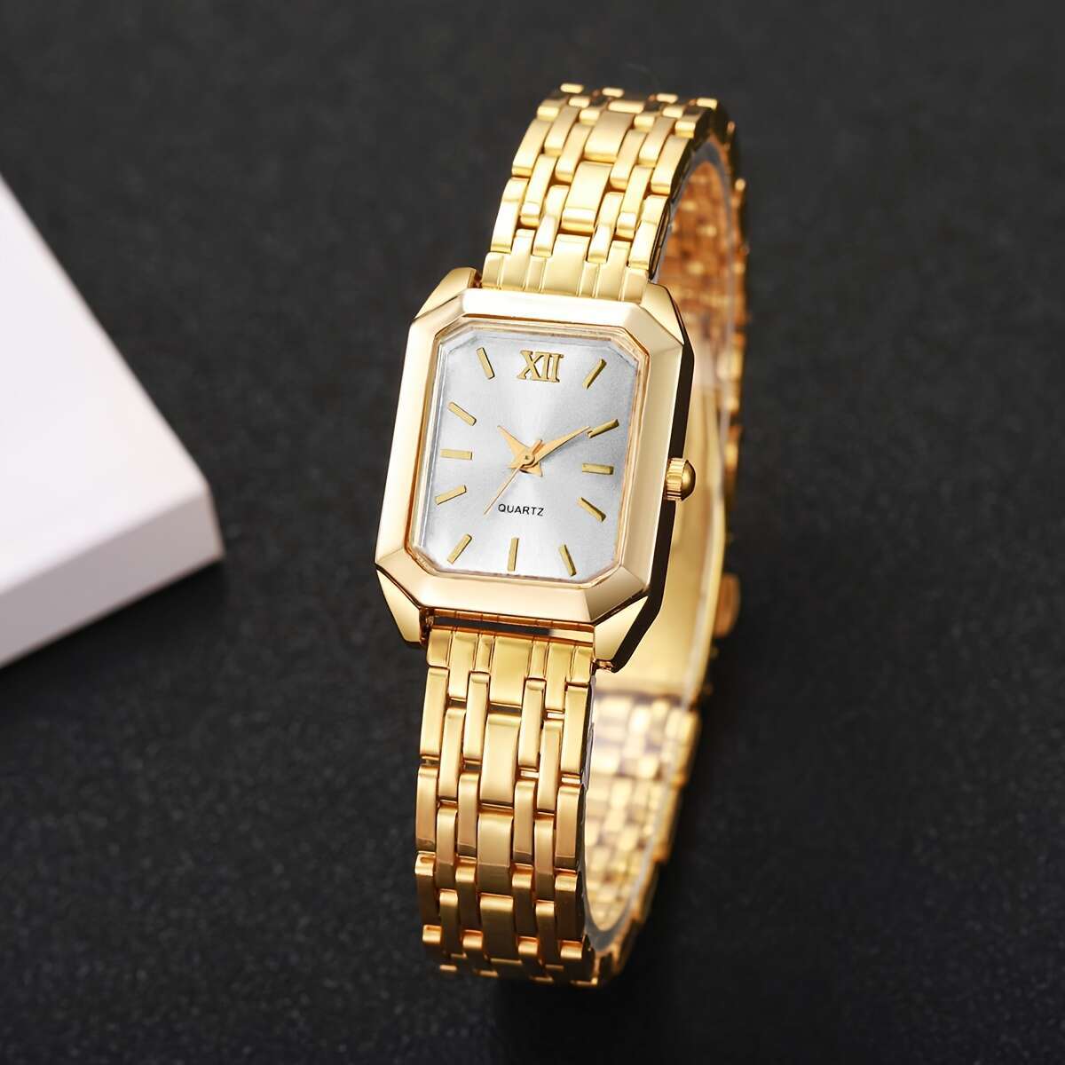 1pc Women'S Gift Watch Exquisite Fashion Square Roman Numeral Dial Versatile Quartz Wristwatch, Watch Box Not Included