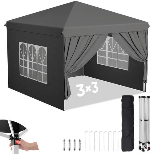 3x3m winter proof folding gazebo with 4 side panels 3 up gazebo with reinforced tubes party tent with reinforced steel tubes garden gazebo camping tent for festivals and celebrations
