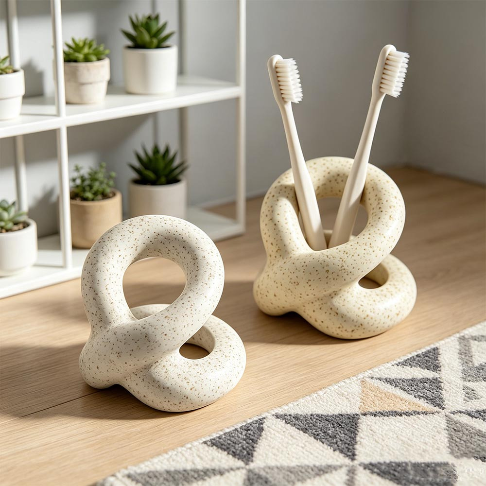 1pc Nordic Light Luxury Travertine-Patterned Toothbrush Holder—An Elegant Bathroom Organizer Designed Specifically for Vanity Countertops, Perfect for Storing Toothbrushes And Various Oral Care Additions