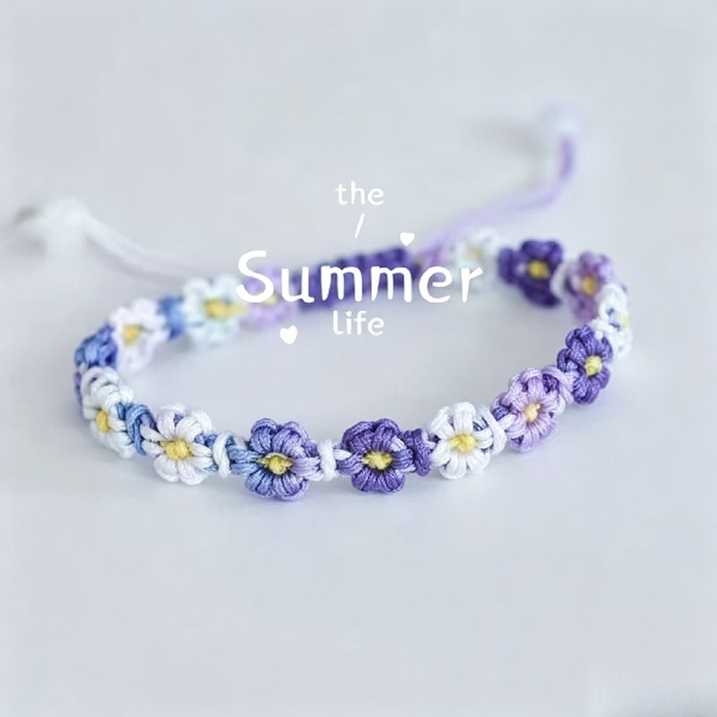 TEMU Bracelet Pendentif Marguerite Colorée Dégradée Tissé à , Fleurs Changeantes de Couleur, Style Élégant, Convient à Toutes , Idéal pour un Usage ,