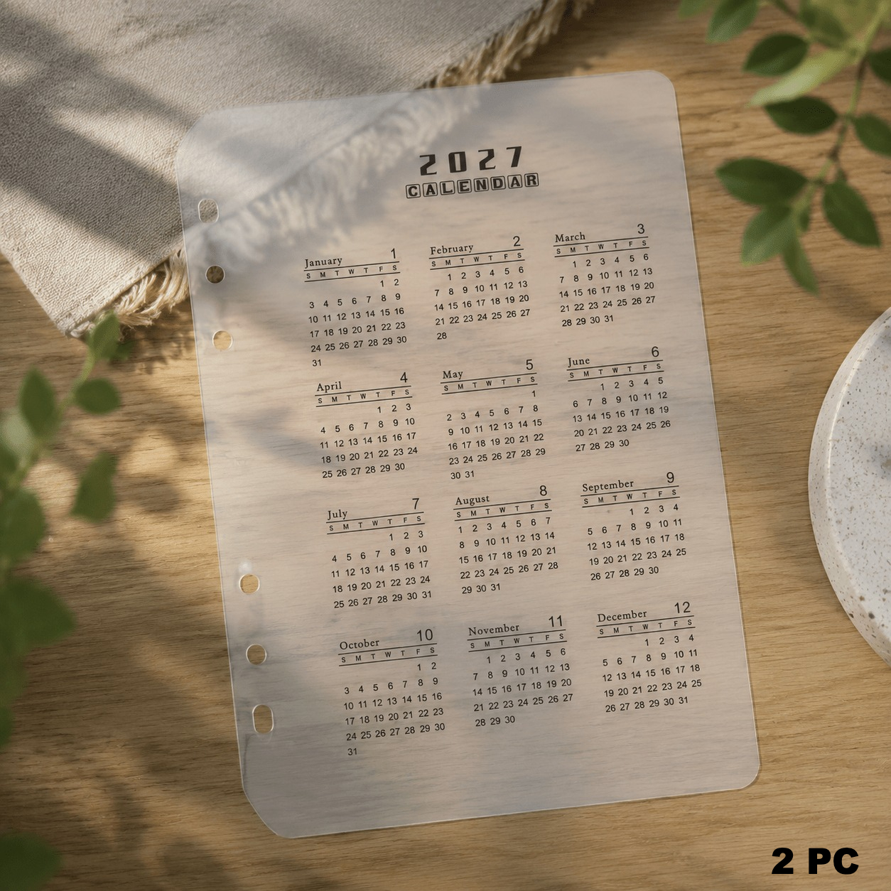TEMU 2pcs 2027 Year Calendar Divider Page, Transparent Yearly Calendar Insert For Discbound Notebook Planner Journal Stationery