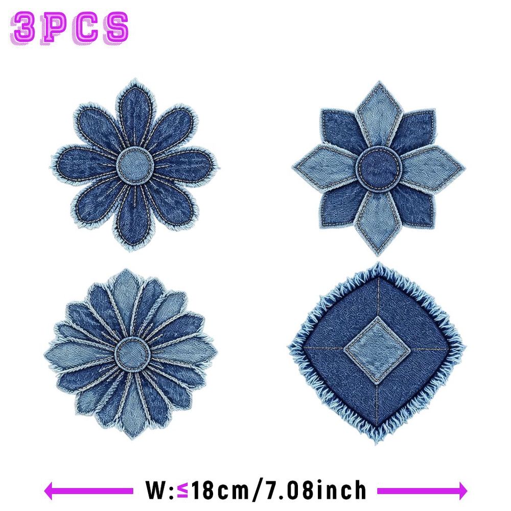 TEMU 3 pezzi di adesivi termoadesivi 2D , patch geometriche in denim per trasferimenti termoadesivi, applicazioni per pressa a caldo, design lavabili