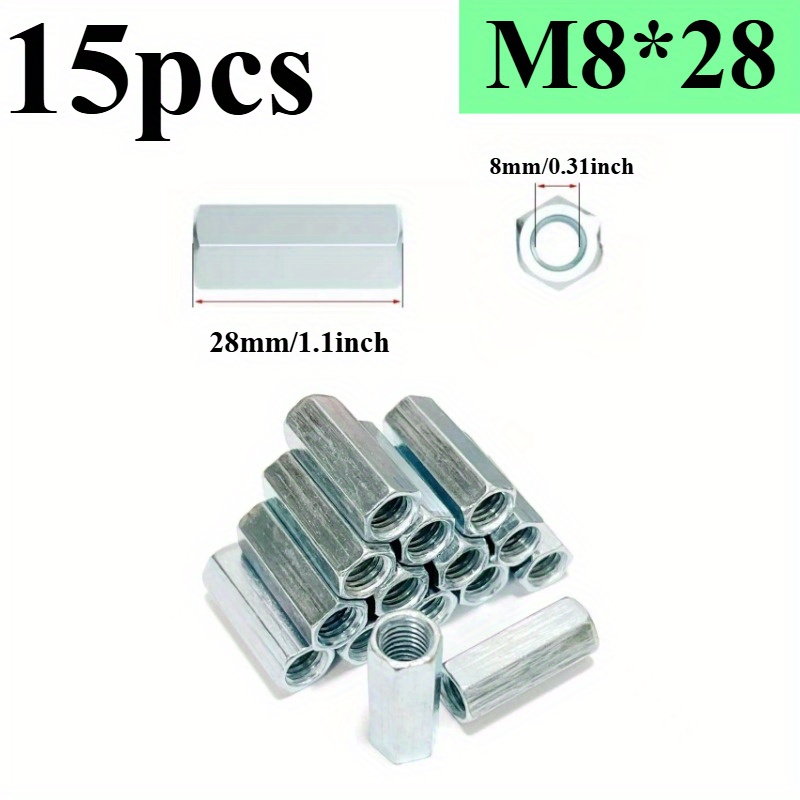 15pcs Galvanized Connecting Nuts, Hex Connecting Nuts, Threaded Connecting Nuts, M6/m8/10 Sizes Galvanized Hex Socket Nuts Threaded Connecting Home Industrial Etc