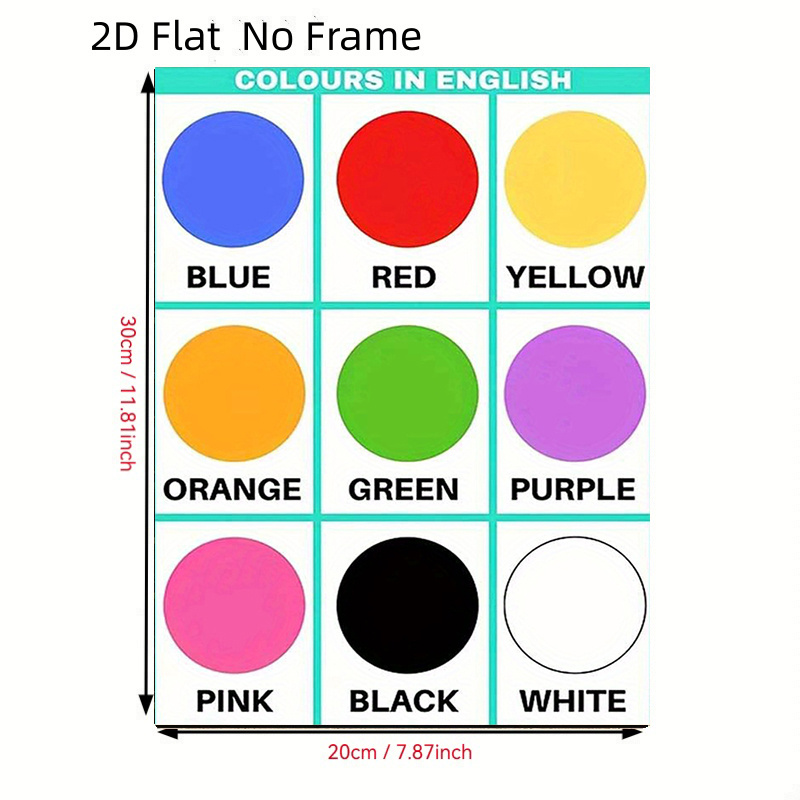 TEMU 2d Flat, 2d Flat, 2d Flat No Frame 1pc Large Bilingual English Color Chart Poster - Color Names (blue, Red, Yellow, Orange, Green, Purple, Pink,
