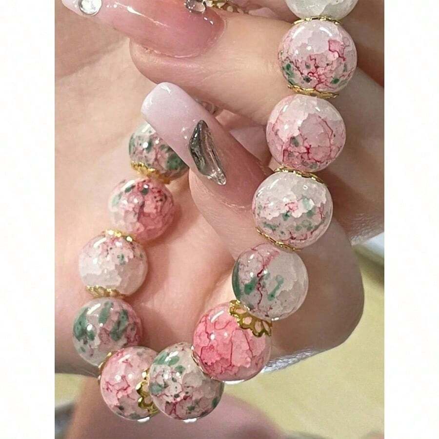 TEMU Adorable Summer Sakura Glass Bead Bracelet, -of-a-kind Accessory, Perfect For Gifting To A Girlfriend Or Best Friend