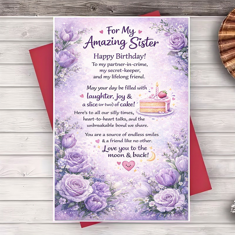 TEMU 2pcs (one Envelope And 1 Greeting Card)birthday Card For Sister With Message Perfect For Gift From Sibling To Love And Friendshipgreeting Card