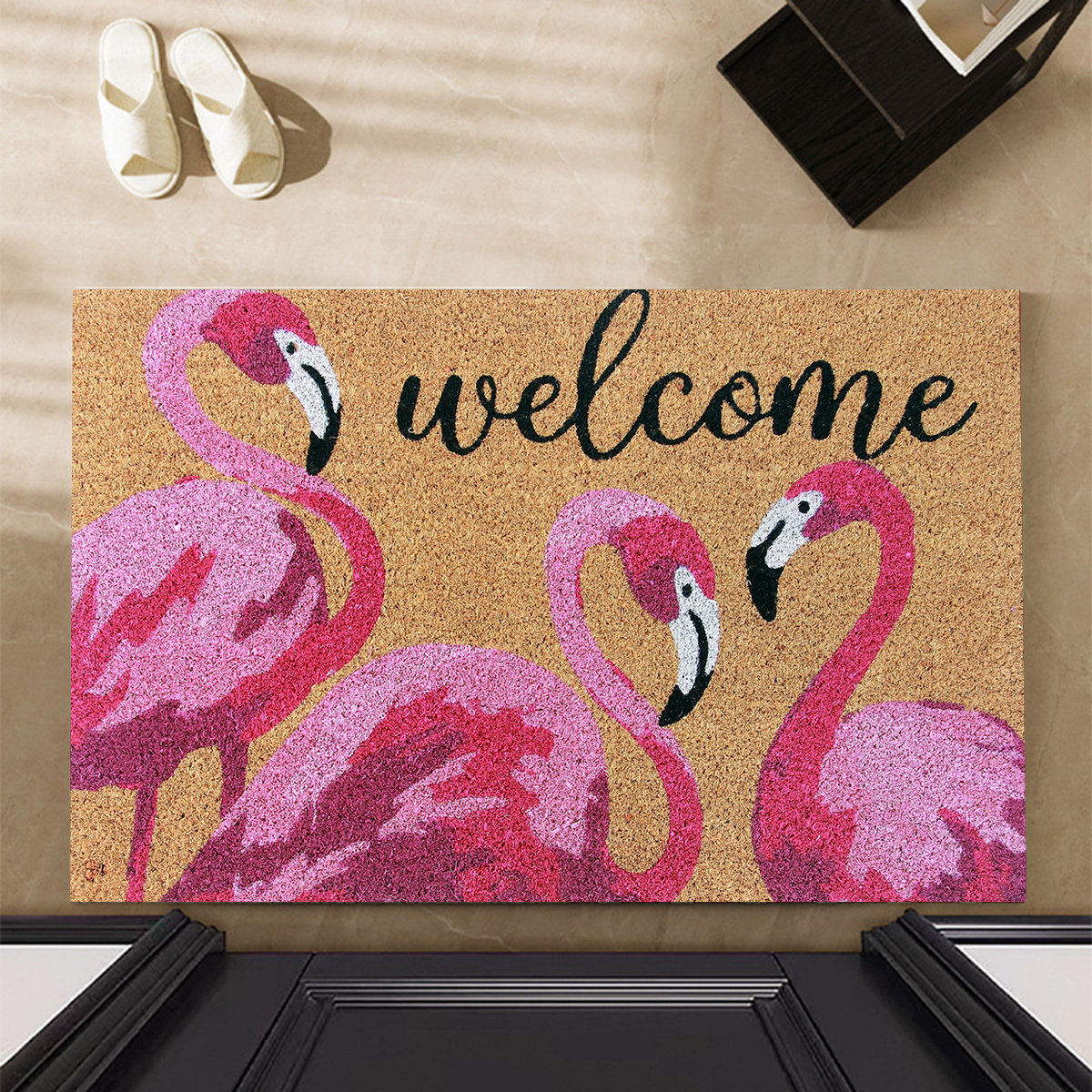 

Flamingo Welcome Door Mat - For Kitchen, Entryway, Bedroom, Living Room & More - Polyester, Hand Wash Only - Home Decor In 4 Sizes