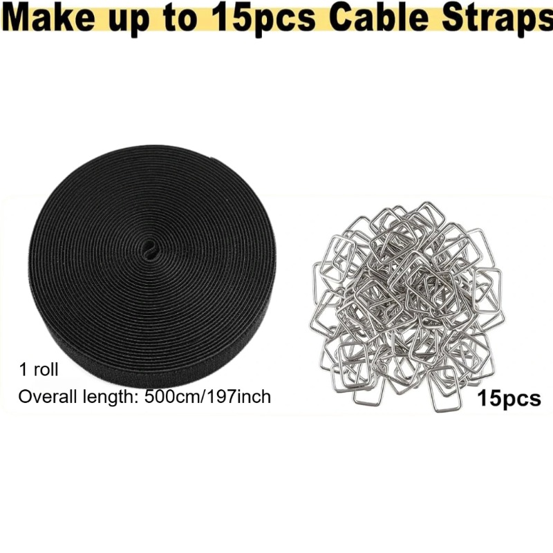 Image of Straps With Fasteners ( With 15 Metal Buckles) Have A Total Length Of 500 Cm/197 Inches And Trimmed To Any Length, Perfect For Managing And Storing Reusable Cable Ties (in Black)