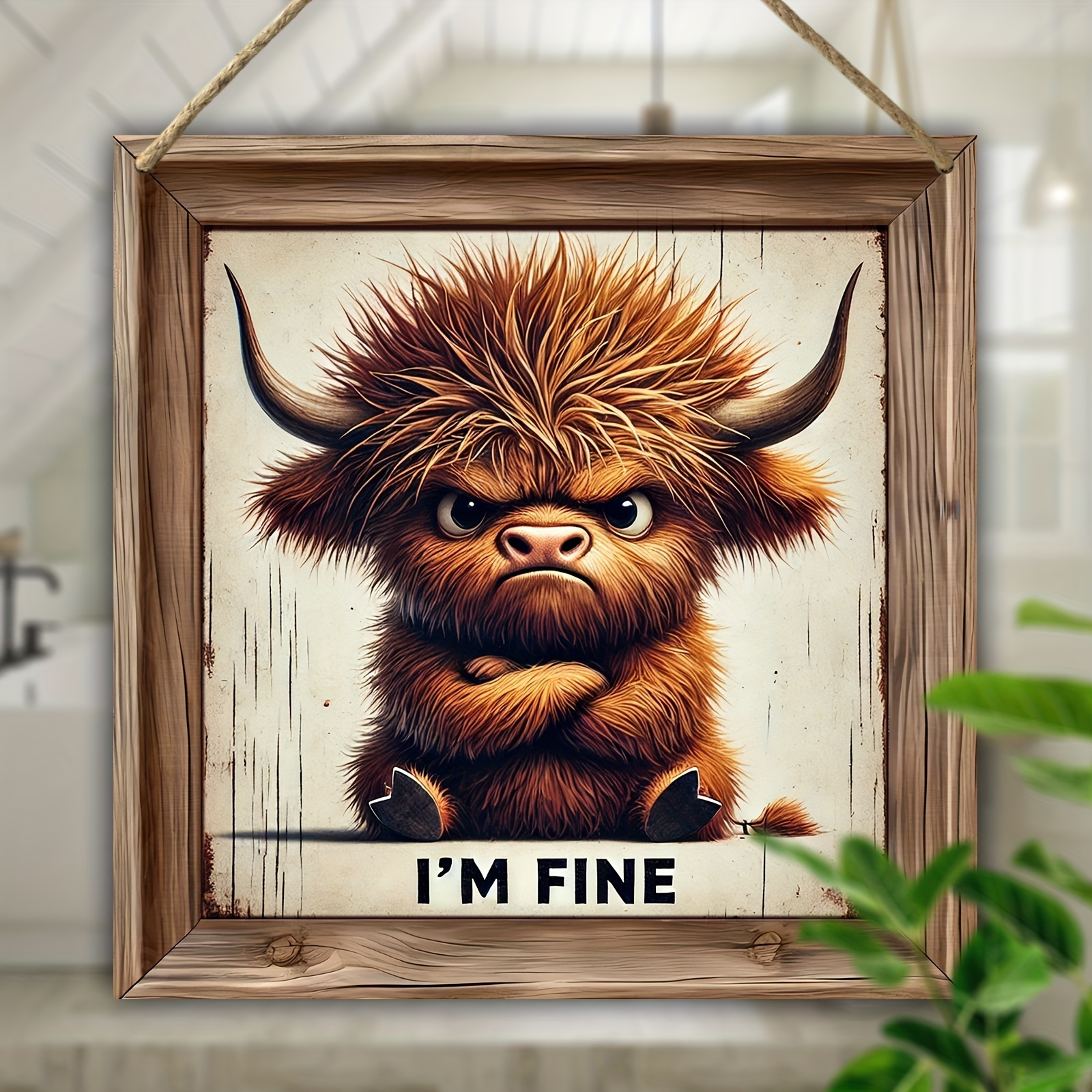 

2d Flat Rustic Highland Cow Wooden Sign, "" Humorous Wall Art, Garden Decor, Hanging Wood Frame, Seasonal & Gift, No Power Needed, For Home, Patio, Room, Thanksgiving, Valentine's, Spring