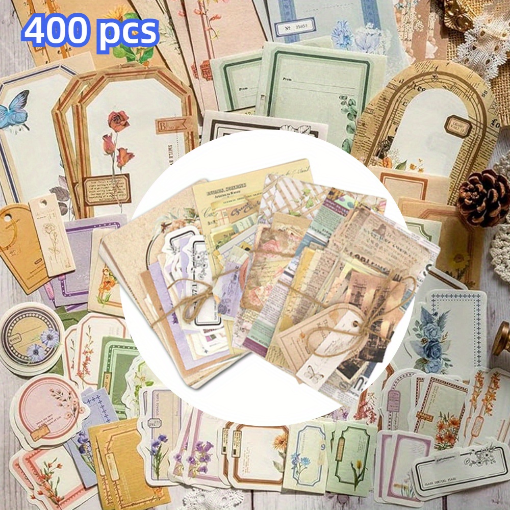 

400pcs Handbook Diy Collage Base Material Sticker Creative Paper Strong Self-adhesive Waterproof Suitable For Retro Crafts Diary Supplies Collage Card Gift Making