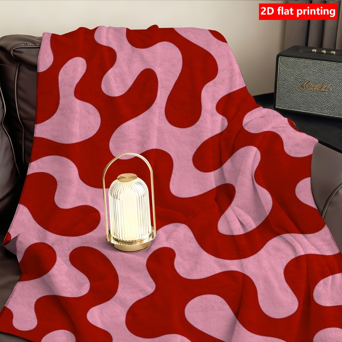 TEMU 2d Flat Printing 1pc Extra Large Plush Flannel Blanket - Pink And Wave Pattern, Comfortable Sofa/bed/travel Throw - Anime Theme
