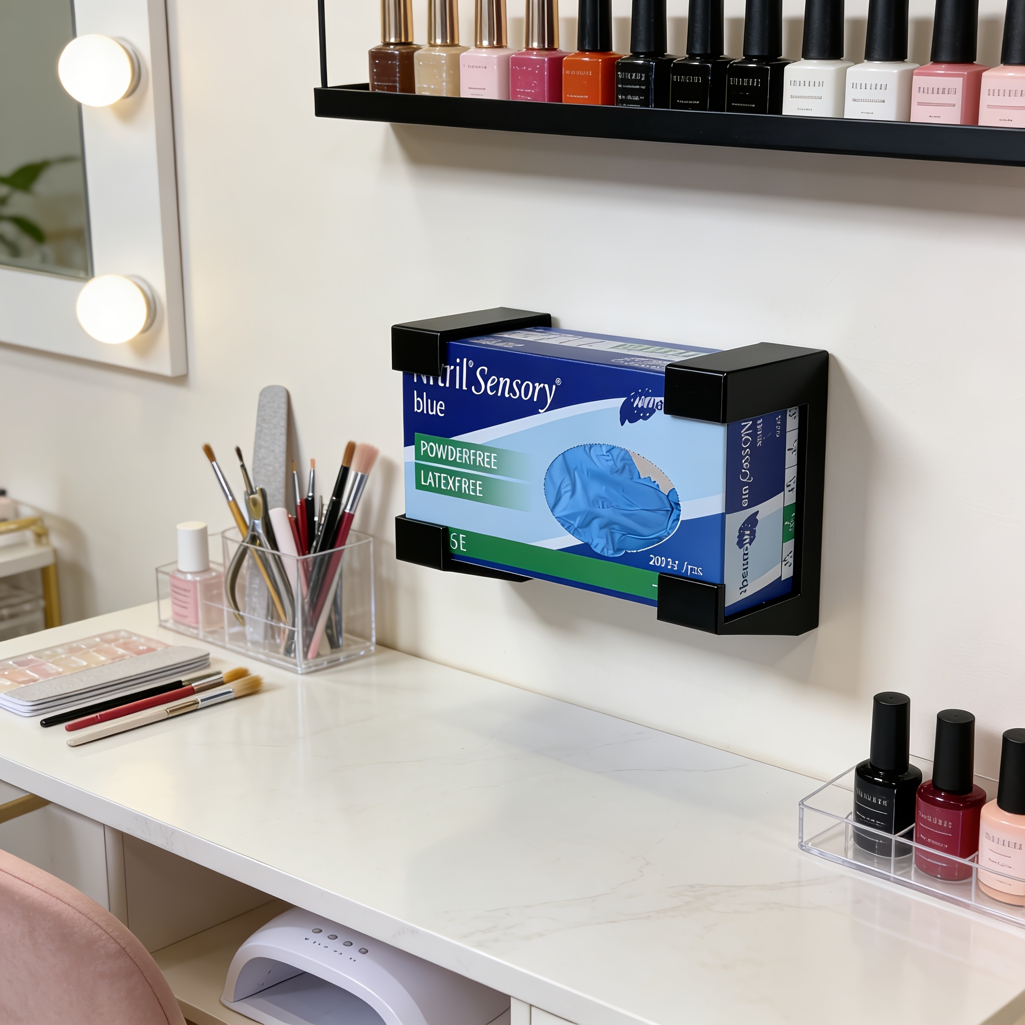 Image of Tissue And Glove Dispenser Stand, , Adjustable In Length, Can Hold Tissue Boxes, Gloves, And Wet Wipes, Suitable Use In Living Room, Workshop, Or Garage