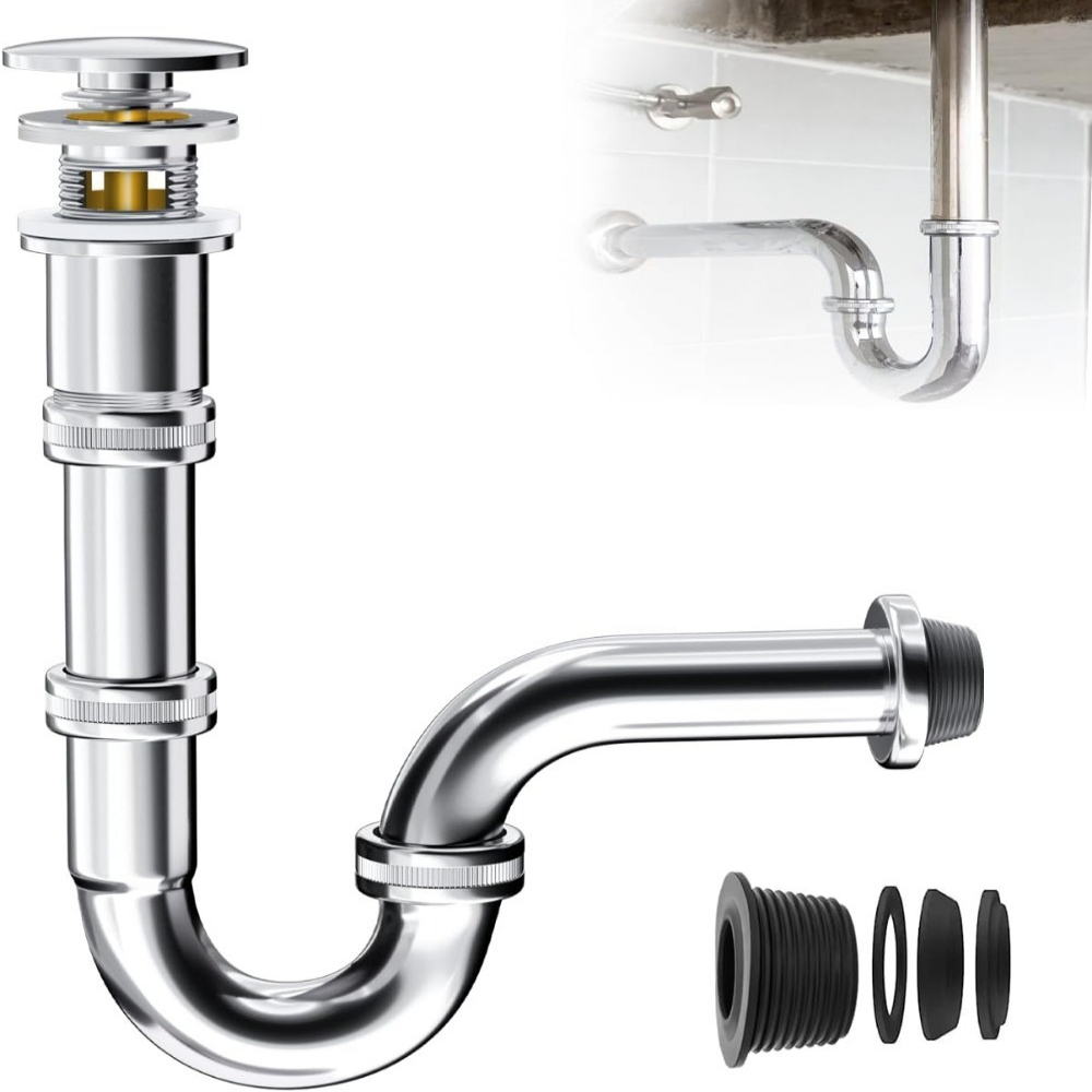 Universal P-shaped Sink Drain Pipe | Chrome-plated Stainless Steel, Corrosion-resistant, Leak-proof, For Kitchen And Bathroom Sinks