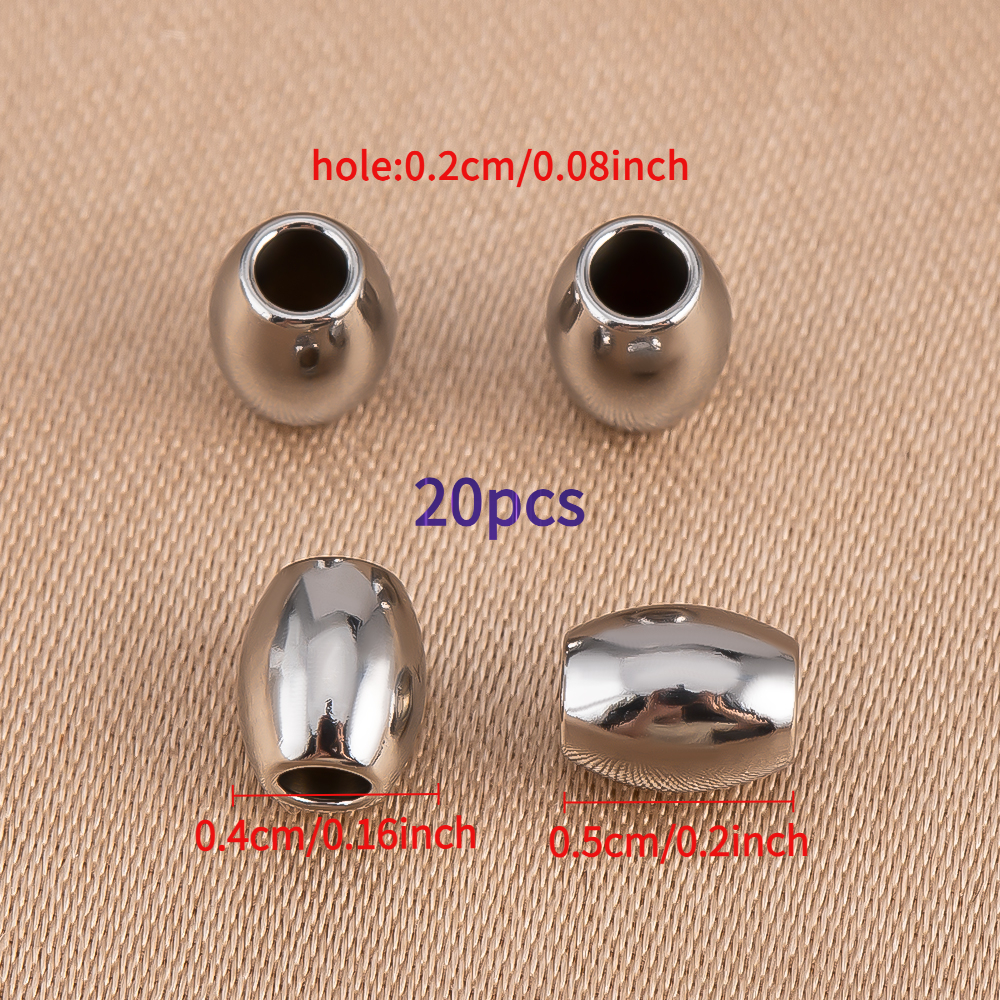 TEMU 20 piezas de cuentas separadoras de acero inoxidable plateadas, cuentas sueltas de barril liso y redondas para hacer joyería DIY, dijes de