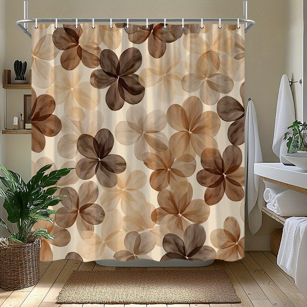 TEMU A Brown Floral Shower Curtain Featuring An Elegant Vintage Flower Pattern, Perfect For Bathroom Decor. This Polyester Hanging Shower Curtain Set